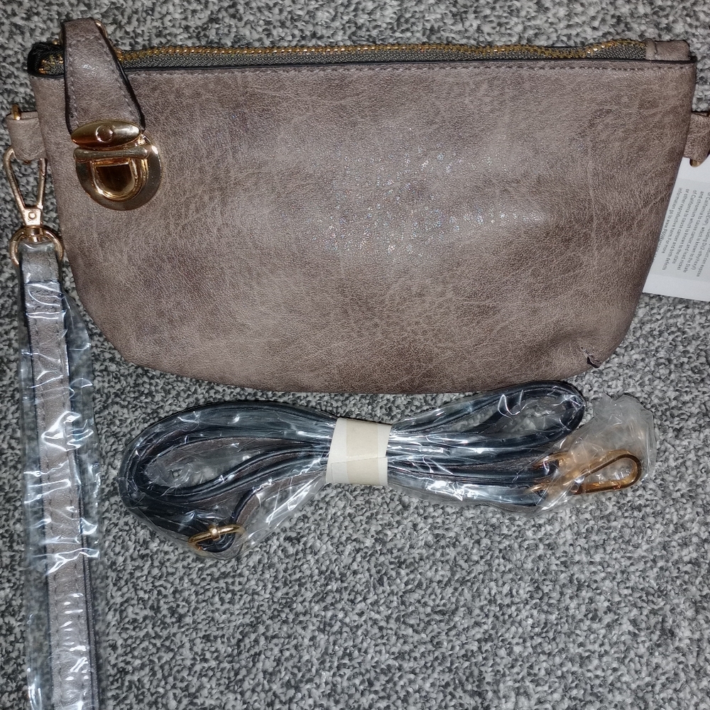 Buckle Lock Lara Clutch (Taupe/Gray